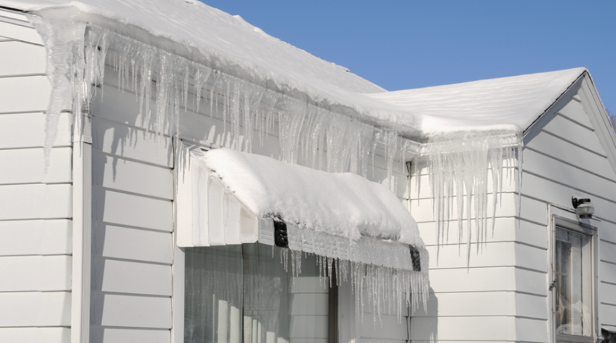 Icicles on house after a snow storm.