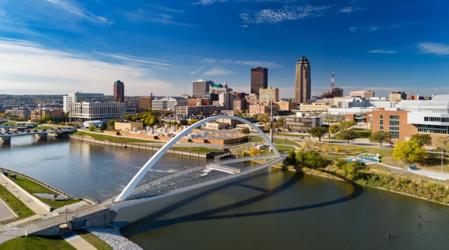 Skyline of city and river.