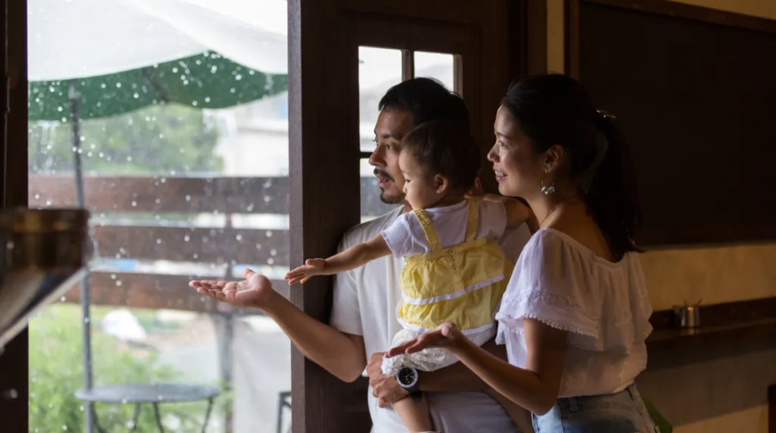 Family in a hurricane shelter.
