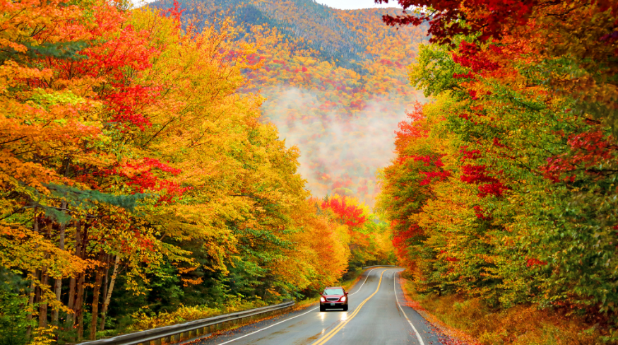 Kancamagus Highway in Northern New Hampshire in fall.
